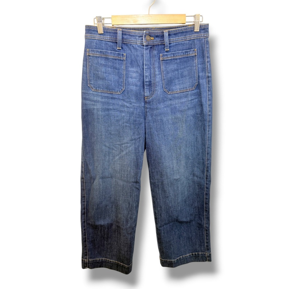 Talbots Flawless High Waist Wide Leg Crop Jeans Womens 6 Blue Patch Pocket Denim